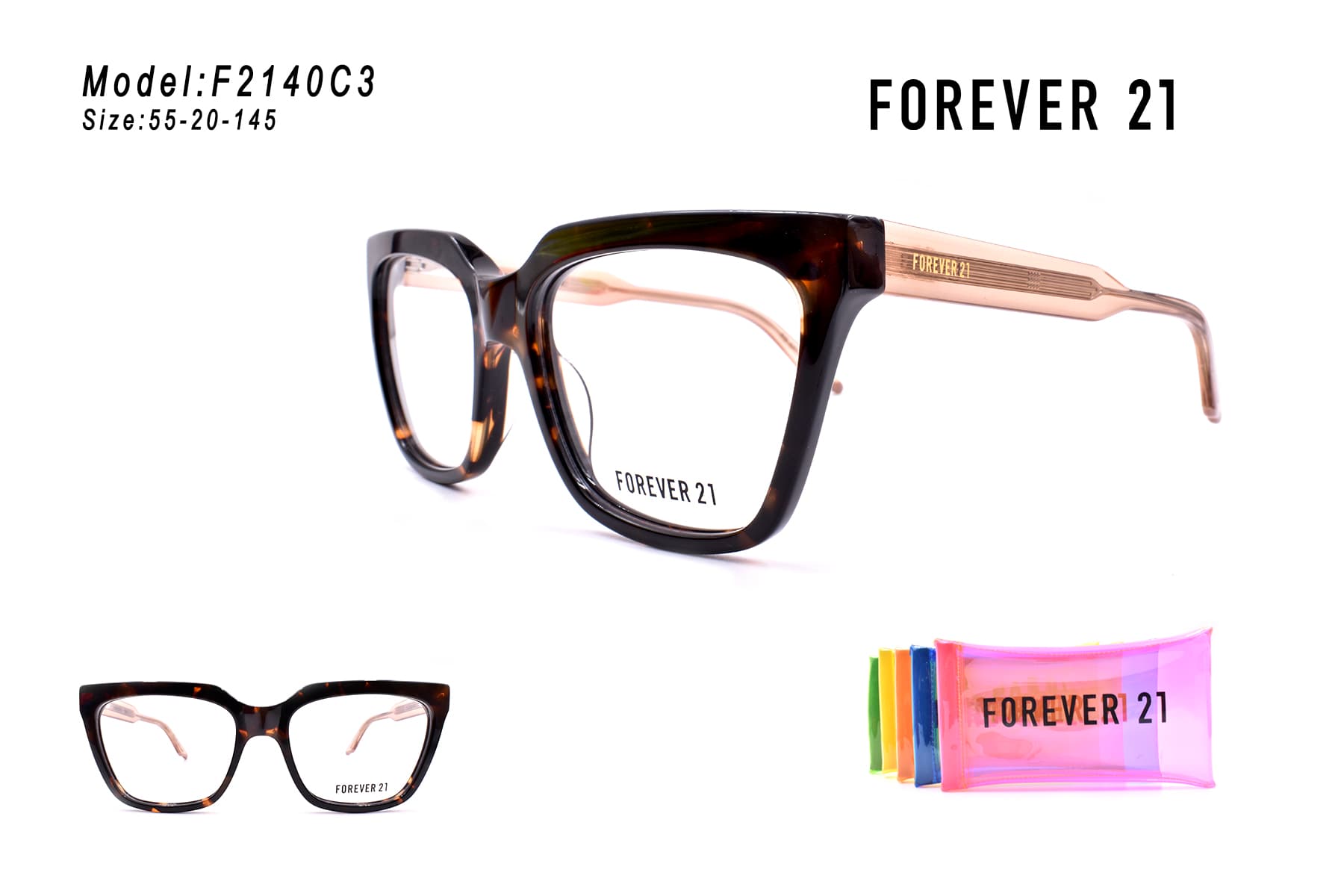AROS OPTICOS ACETATO FOREVER 21 CON ESTUCHE